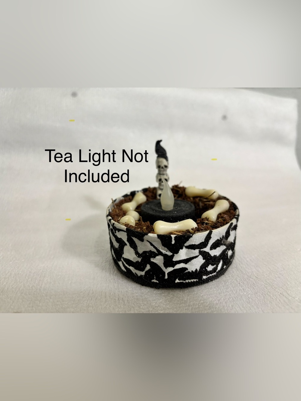 Halloween Tea Light Holder Skull bones Raven
